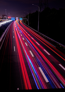 Highway at Night with Light Trails