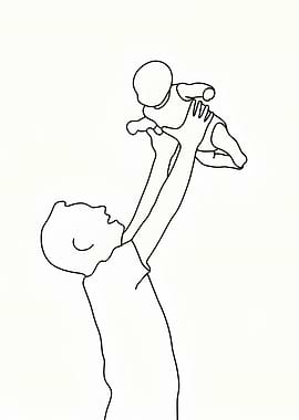 Father and Baby Playing Minimalist Line Art