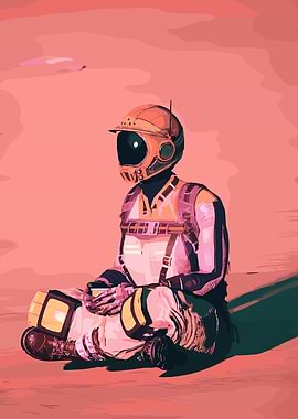 Astronaut in meditative pose on Mars