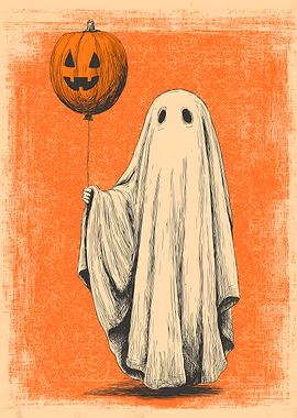 Ghost with Pumpkin Balloon