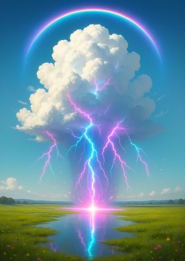 Surreal Lightning Over Water Landscape