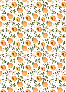 Peach and Blossom Seamless Pattern
