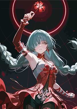 Anime Girl with Red Flower