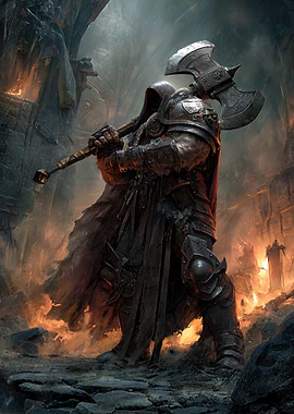 Armored Warrior with Axe in Ruins