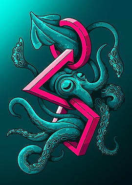 Squid with Pink Geometric Shapes