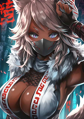 Anime Fox Girl Warrior Masked