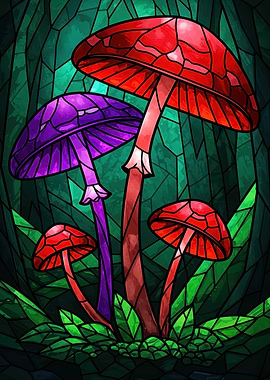 Stained Glass Mushroom Fantasy