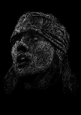 Abstract Portrait with Circular Line Art