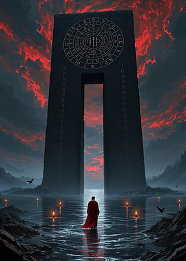 Monolith and Figure in Red Robe