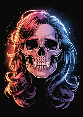 Skull with Colorful Hair Illustration