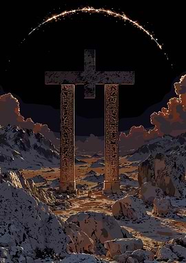 Mystical Cross in Snowy Landscape