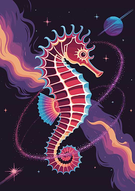 Cosmic Seahorse Illustration