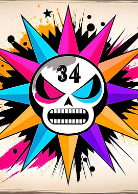 Skull with Colorful Starburst Background