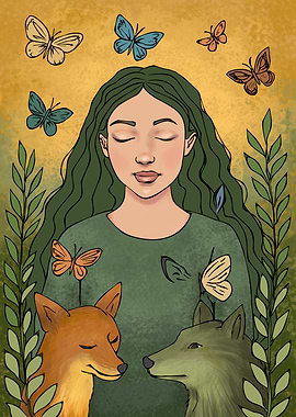 Nature Spirit with Animals and Butterflies