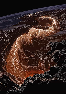 Stormy Planet with Lightning