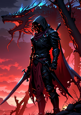 Dark Knight and Dragon Fantasy Art