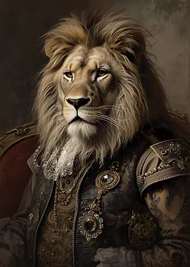 Regal Lion Portrait in Renaissance Style