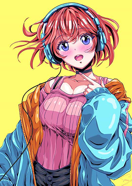 Retro Anime Girl with Headphones
