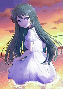 Girl in White Dress at Sunset