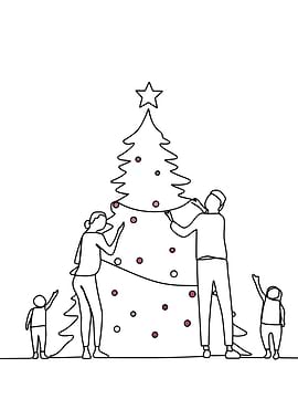 Family Christmas Tree Decoration Minimalist Line Art