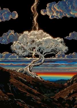 Lightning Strikes a White Tree