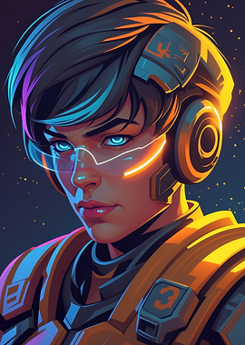 Neon Cyberpunk Gamer Portrait — Futuristic Female with Glowing Visor