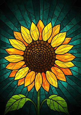 Stained Glass Sunflower Art