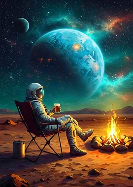 Astronaut Relaxing with Beer on Mars