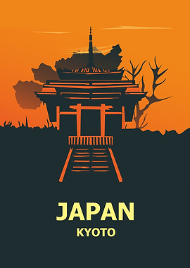 Japan Kyoto Temple Silhouette Art
