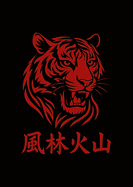 Red Tiger with Japanese Text