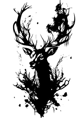 Black and White Deer Illustration