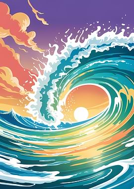 Colorful Ocean Wave at Sunset art
