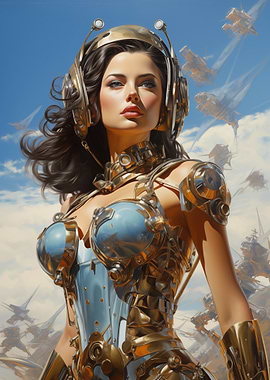 Steampunk Woman with Spaceships