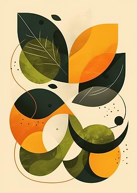 Abstract Leaves and Circles Art