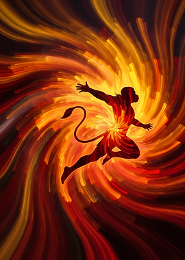 Hanuman Silhouette in Fiery Swirl