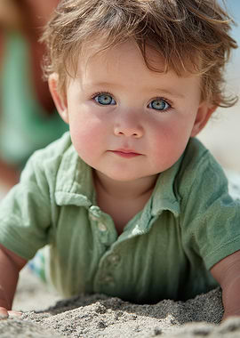 Baby with Blue Eyes on Beach