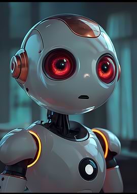 Cute Robot with Red Eyes