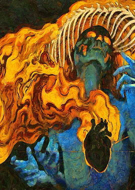 Surreal Heart and Skeleton Painting