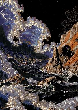 Stormy Ocean Wave Crashing on Coast