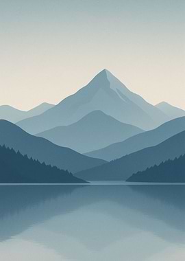 Blue Mountain Landscape with Lake Reflection