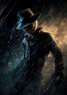 Eerie Scarecrow Figure in Dark Setting