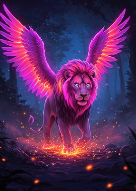 Winged Lion in Enchanted Forest