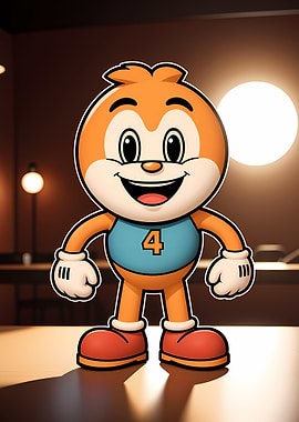 Cartoon Character with Number Four