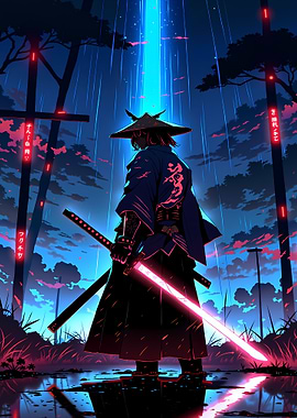 Cyberpunk Samurai with Glowing Katana
