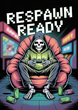 Respawn Ready Skeleton Gamer Illustration