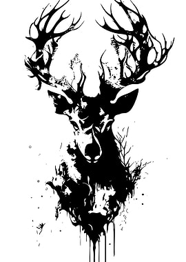 Abstract Black and White Deer Illustration