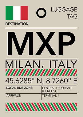 MXP Milan, Italy Airport Luggage Tag