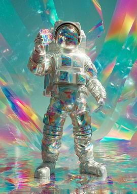 Iridescent Astronaut with Crystal