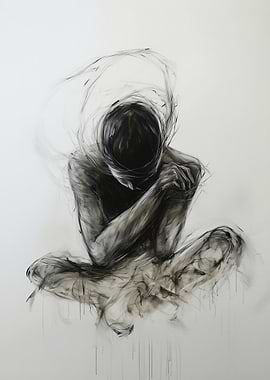 Abstract charcoal figure in seated pose