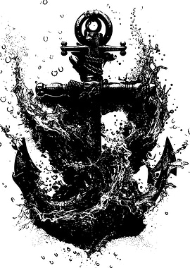 Anchor in Water Splash Black and White